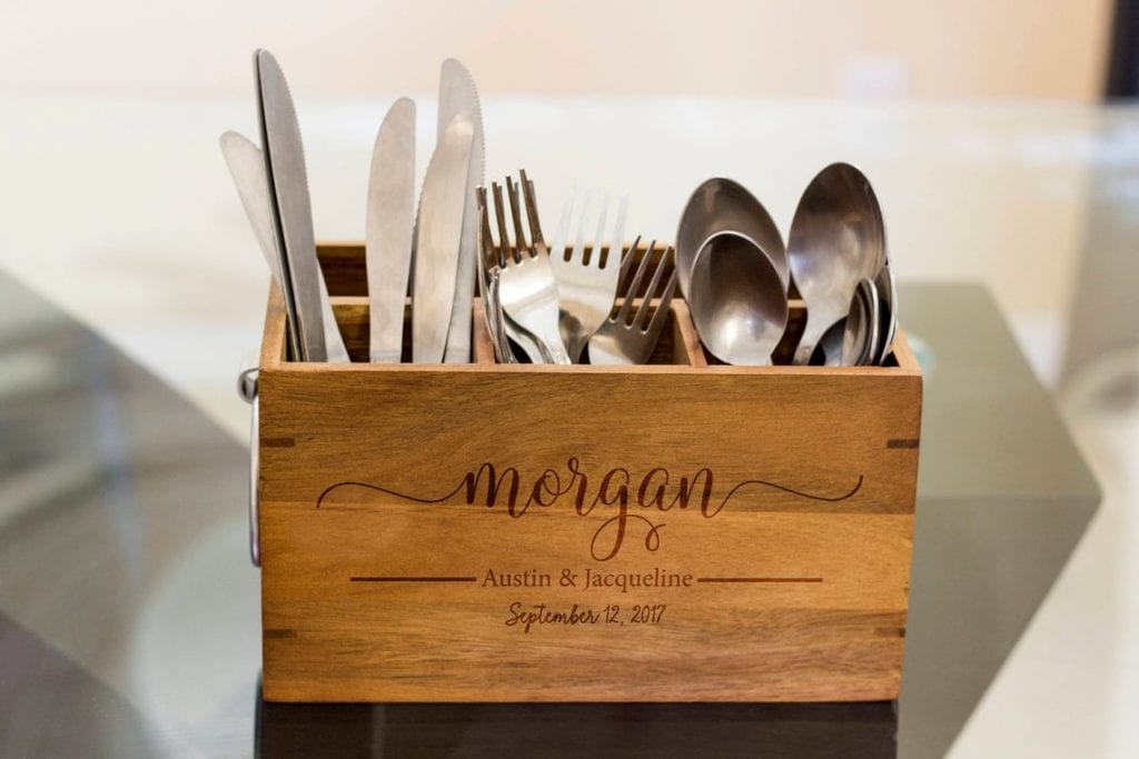 5th Anniversary gifts wooden silverware caddy