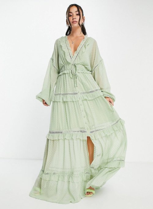 Maxi Dress Asos Mother Of The Bride Outfits ASOS DESIGN Embroidered Plunge  Long Sleeve Maxi Wedding