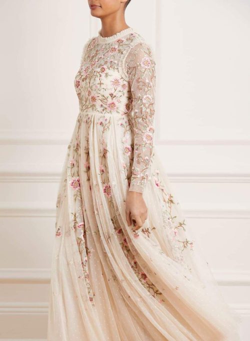 long sleeve prom dresses with sleeves Blue Lace Open Back See Through Long Sleeve Evening Dress, Prom Dresses,  MP141