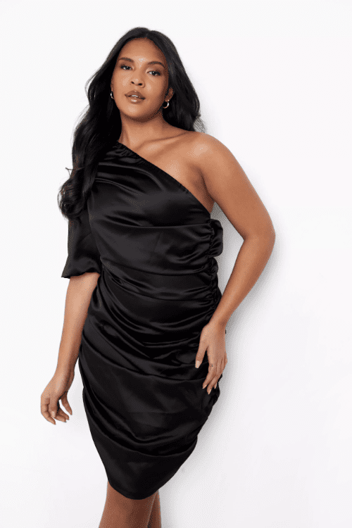 12. PLUS SATIN ONE SHOULDER RUCHED MINI DRESS