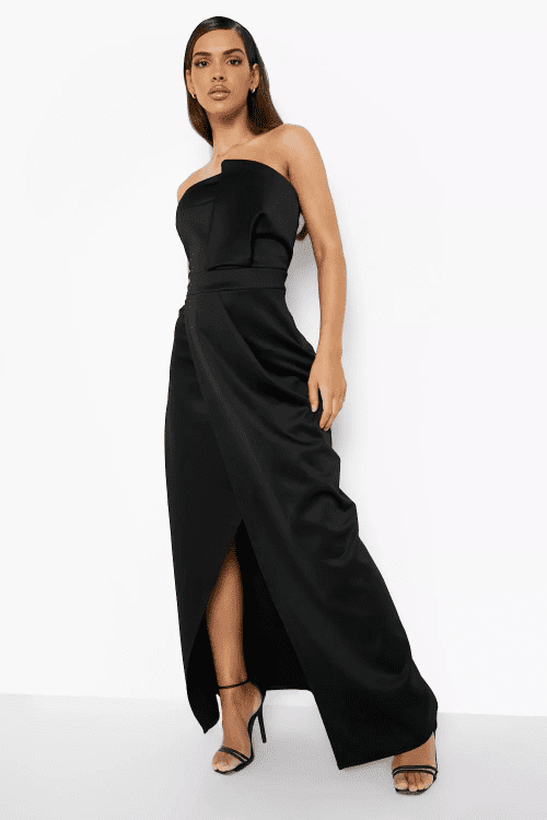 16. BANDEAU WRAP DETAIL SPLIT MAXI BRIDESMAID DRESS