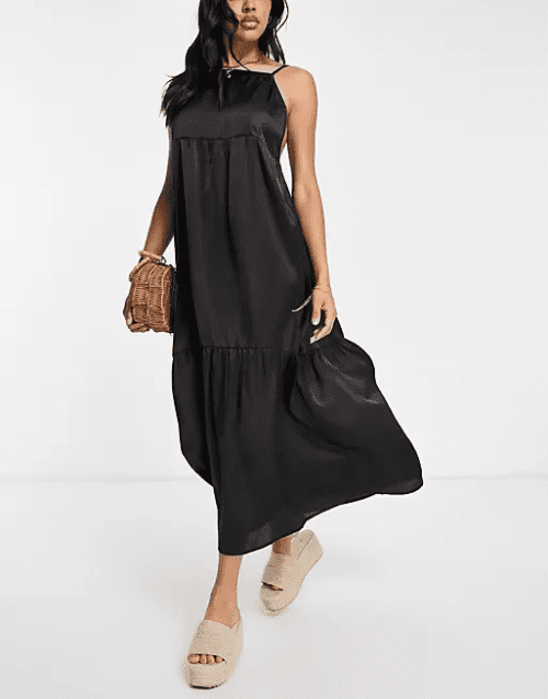 2. Esmee Exclusive beach maxi tiered dress with low back in black