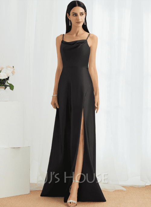 20. A-Line Cowl Neck Floor-Length Bridesmaid Dress With Split Front