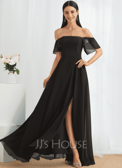 21. A-Line Off-the-Shoulder Floor-Length Bridesmaid Dress With Split Front