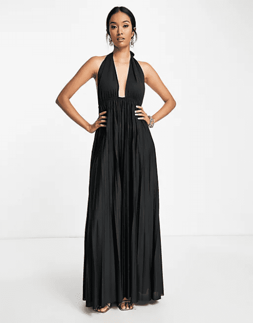 3. ASOS DESIGN halter pleat maxi dress in black