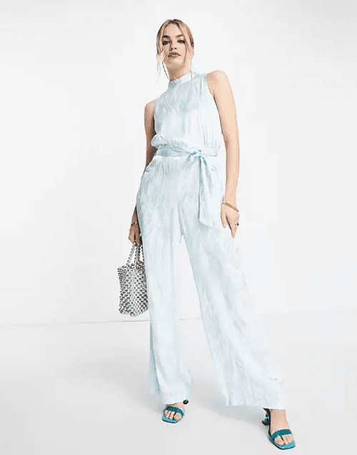 32. Closet London textured jacquard high neck jumpsuit in mint