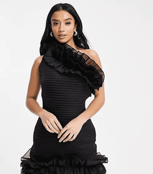 4. Collective the Label Petite exclusive ruched mini dress in black