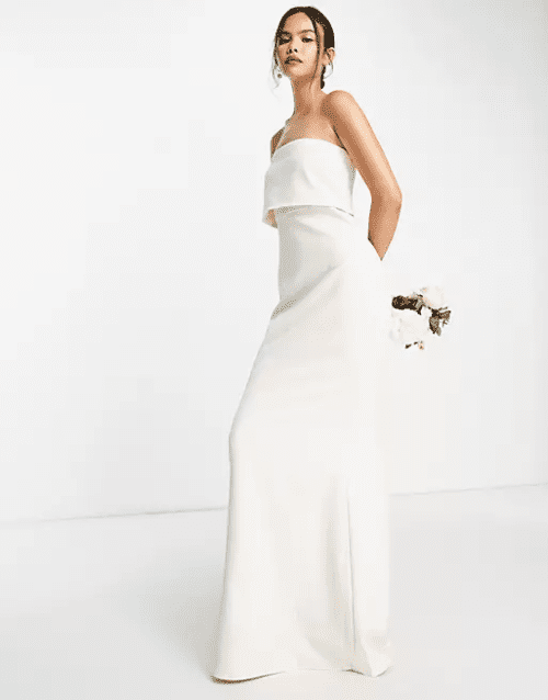 7. Pretty Lavish Bridesmaid bandeau crepe maxi dress in champagne