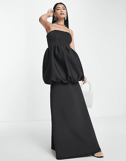 8. ASOS DESIGN Bardot bubble maxi dress in black
