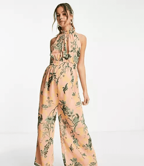 8. ASOS DESIGN maternity chiffon gathered waist halter jumpsuit in floral print 2