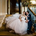 Couple on oak staircase, Babb Photo