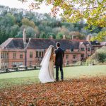 Autumn wedding reception in the gardens at Marden Park mansion, Surrey