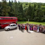 Wedding double decker bus at Marden Park mansion, Surrey wedding venue
