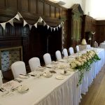 Wedding breakfast top table at Marden Park mansion, Surrey