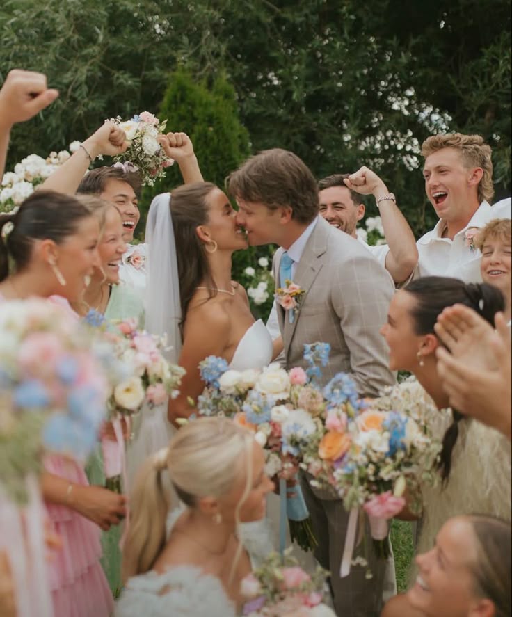 Couple married colourful flowers